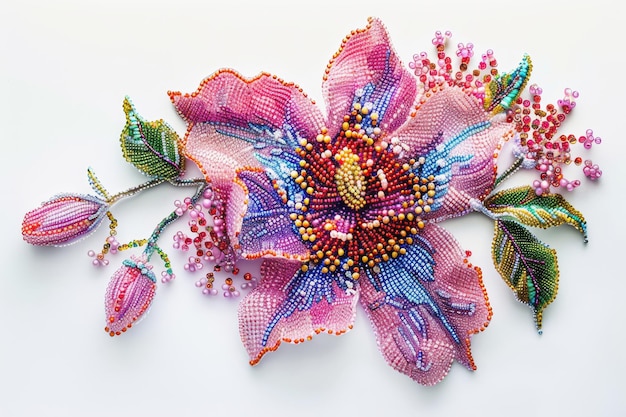 Zbliżenie haftu z kwiatowym motywem